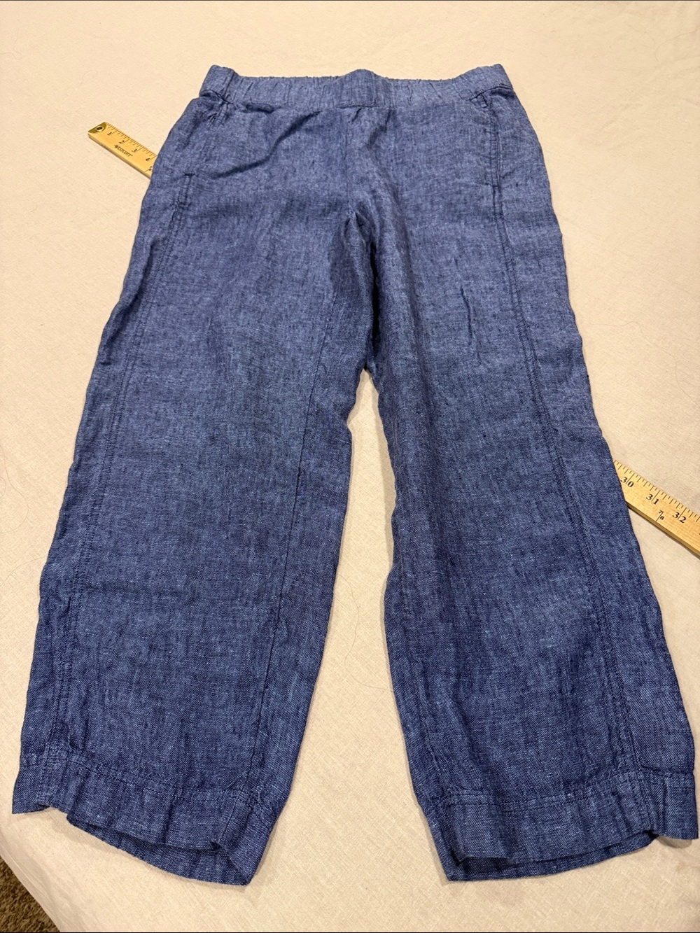 Pure Jill 100% Linen Blue Crop Pants Women’s Small Pull-On Elastic Waist